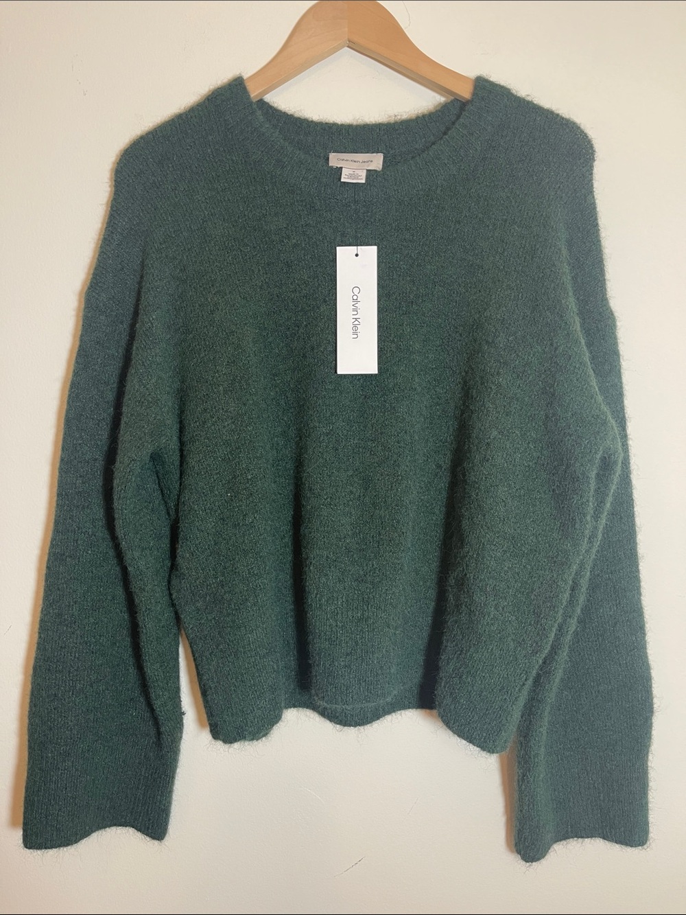 Calvin Klein Women's Deep Green Fuzzy Crewneck Sweater